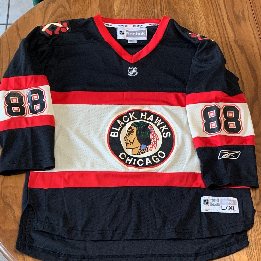 Reebok Kane #88 Black and Red Kids Blackhawks Jersey